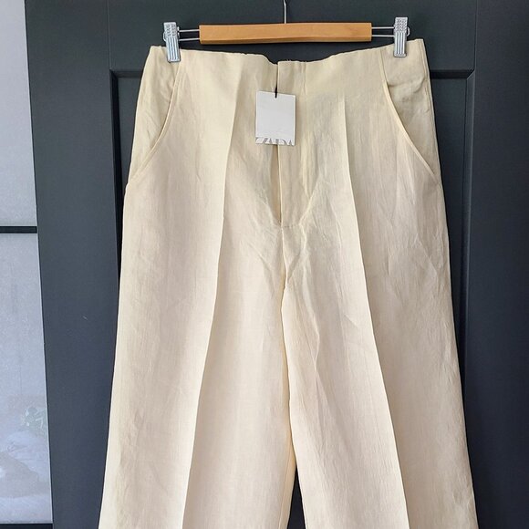 ZARA Limited Edition Linen High Waisted Wide Leg Trousers Size L (very long) - Picture 2 of 4